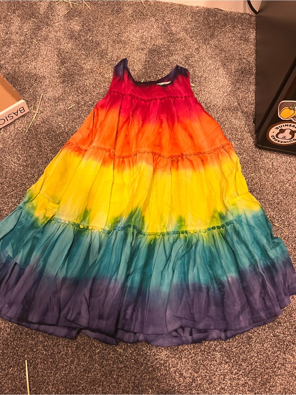 Girls' Rainbow Tie-Dye Tiered Sleeveless Dress